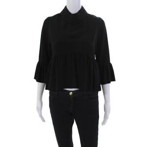 Leyendecker Womens Braided High Neck Long Sleeves Blouse Black Size 4